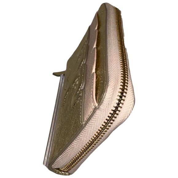 Tory Burch Scalloped-T metallic zip wallet in gold and pale pink leather (GUC) - Picture 2 of 5